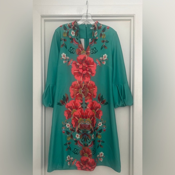 New York and Company teal floral dress - Picture 1 of 6